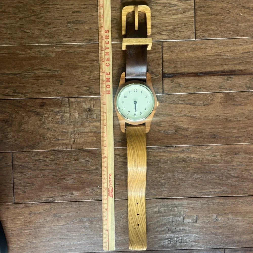 Vintage Handcrafted Oak Wood Wall Clock Watch Style Hanging Rustic Farmhouse